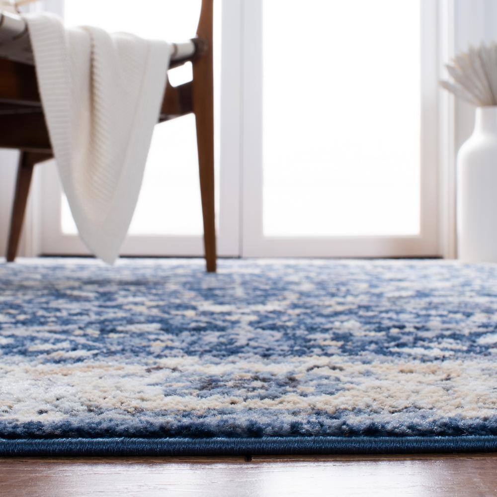 Navy and Ivory Floral Synthetic Area Rug, 8' x 10'