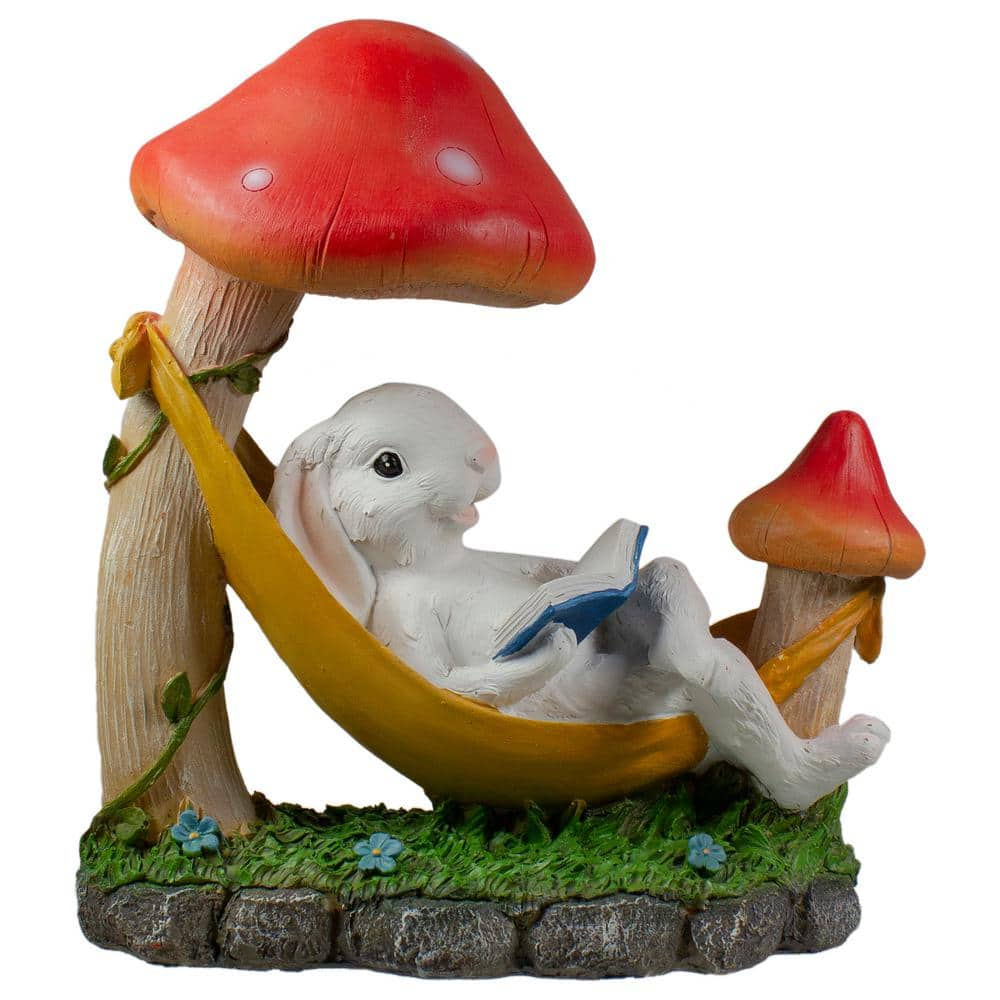 Northlight 11.5 in. Mushrooms and Rabbit in Hammock Outside Garden ...