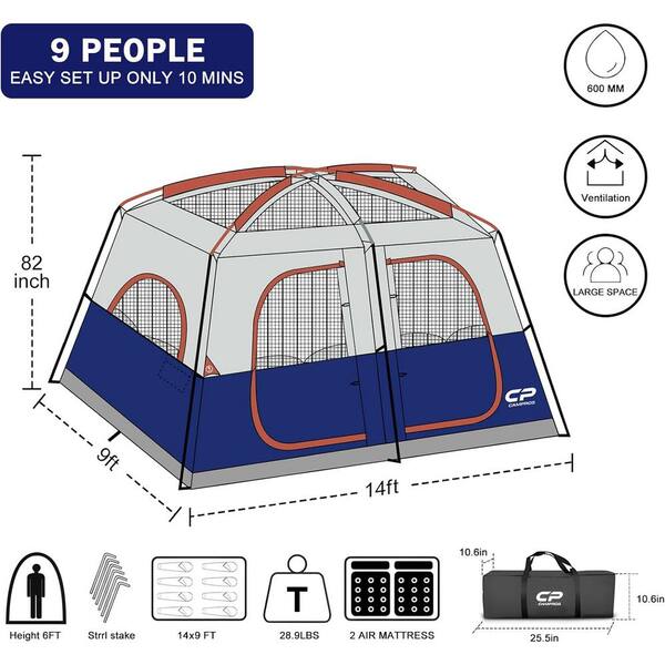 Cesicia Outdoor Double Layer 14 ft. x 9 ft. x 82 in. 9-Person Blue 