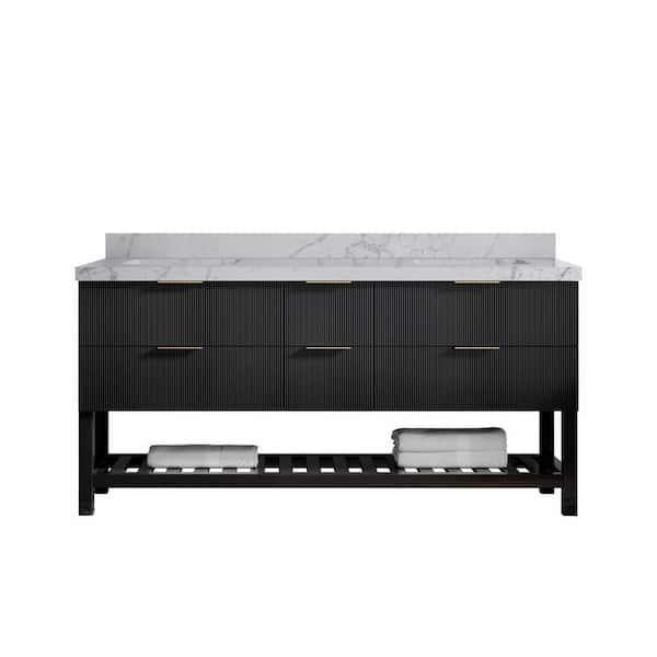 Willow Collections Catalina 72 in. W x 22 in. D x 36 in. H Double Sink Bath Vanity in Black with 2 in. Venatino Quartz Top