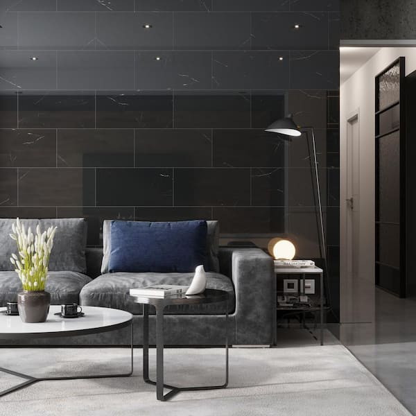 Grandis 4 in. x 5 in. Polished Nero Jet Black with White Vein Marble Wall and Floor Tile Sample