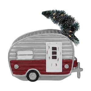 8 .5 in. LED Lighted Camper With Pine Bough Christmas Decoration