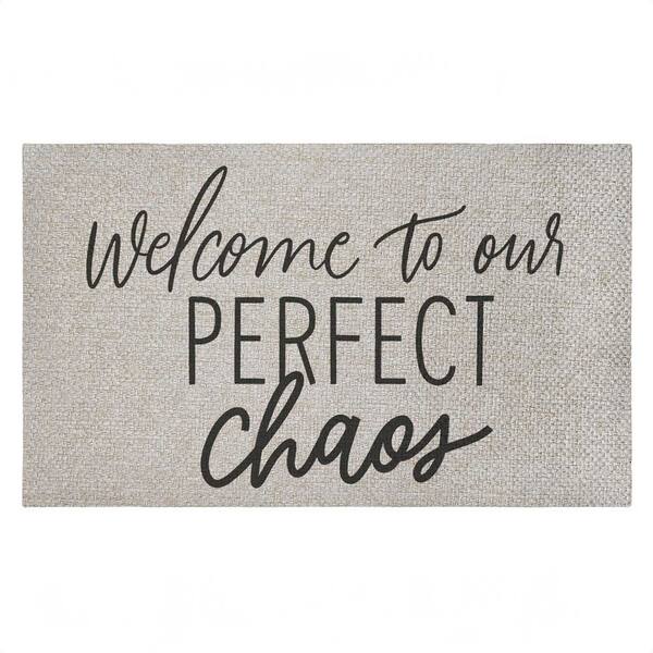 Welcome Perfect Chaos Brown 18 in. x 30 in. Polyester Non-Slip Outdoor Door Mat
