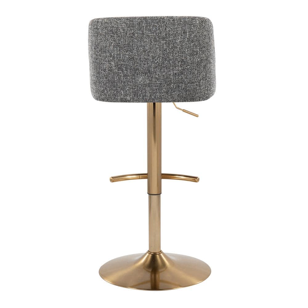 Grey Noise Fabric Gold Metal Adjustable Swivel Barstools Set of 2