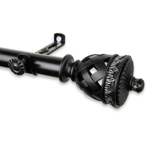 Rod Desyne 48 in. - 84 in. Telescoping Single Curtain Rod Kit in Black with Arielle Finial