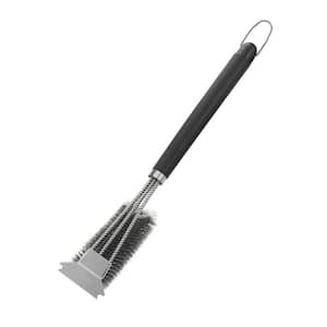 18 in. Stainless Steel BBQ Grill Brush with Scraper, Steel Wire Bristles for Grill Cleaning Maintenance in Black