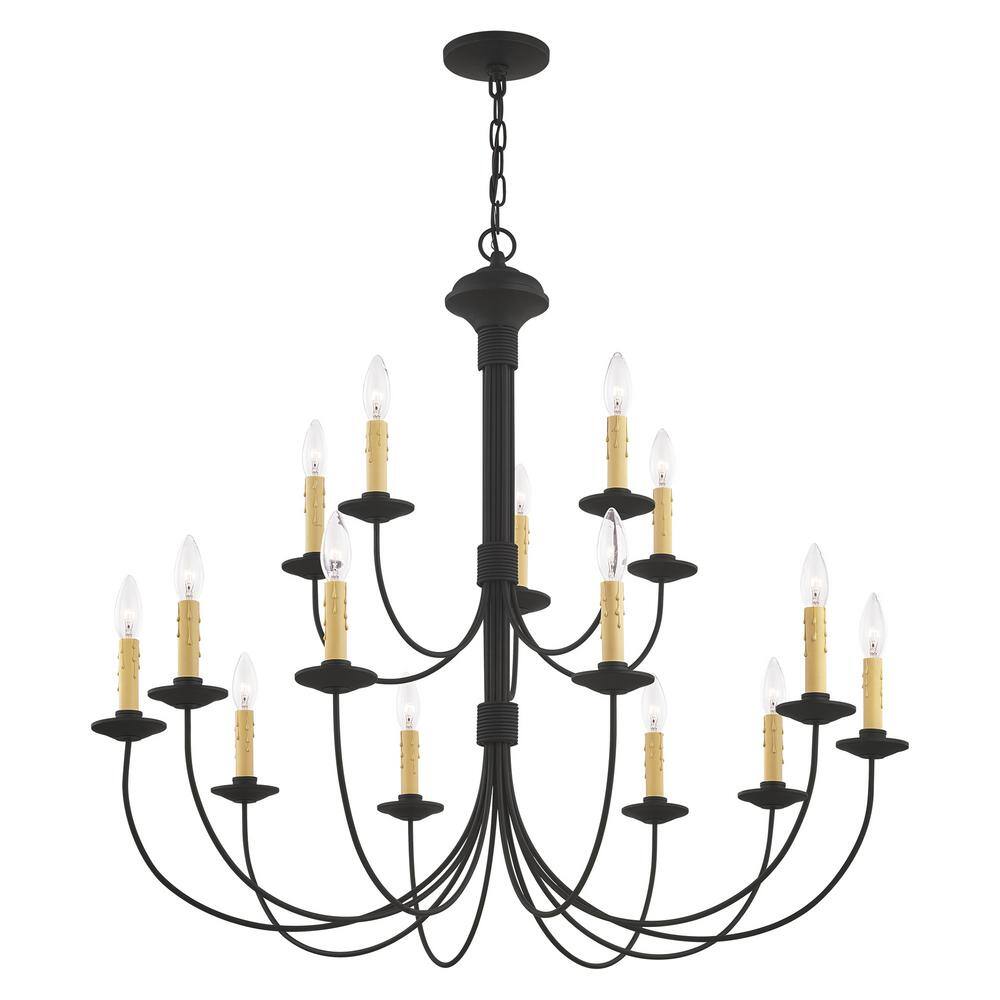 Sleek Black Steel 15-Light Candelabra Chandelier