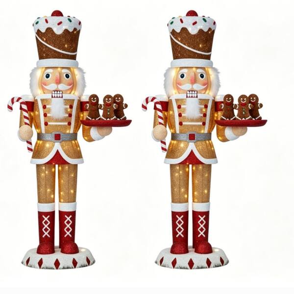 Starfree 2 PK 5FT Pre-Lit 3D Freenstanding Nutcracker with Candy