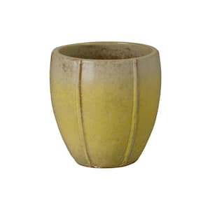 12.5 in. L x 13 in. H Yellow Snow Ceramic Round Planter