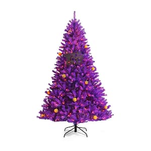 7 ft. Purple Pre-Lit Halloween Tree Artificial Christmas Tree with Orange Lights and Pumpkin Ornaments