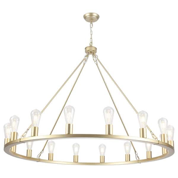 ADSENSTY 16-Light Gold Dimmable Wagon Wheel Chandelier for Farmhouse Kitchen Island with No Bulbs Included