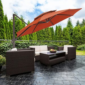 13 ft. Aluminum 360-Degree Rotation Cantilever Patio Umbrella with Cover in Orange
