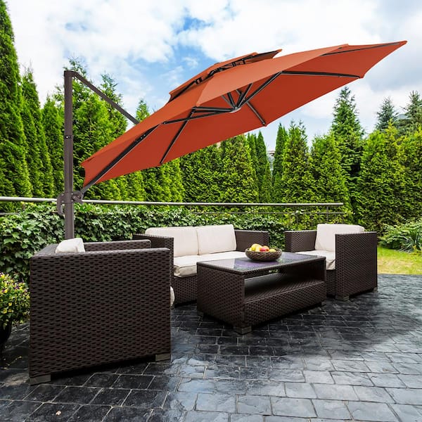 JEAREY 13 ft. Aluminum 360-Degree Rotation Cantilever Patio Umbrella with Cover in Orange