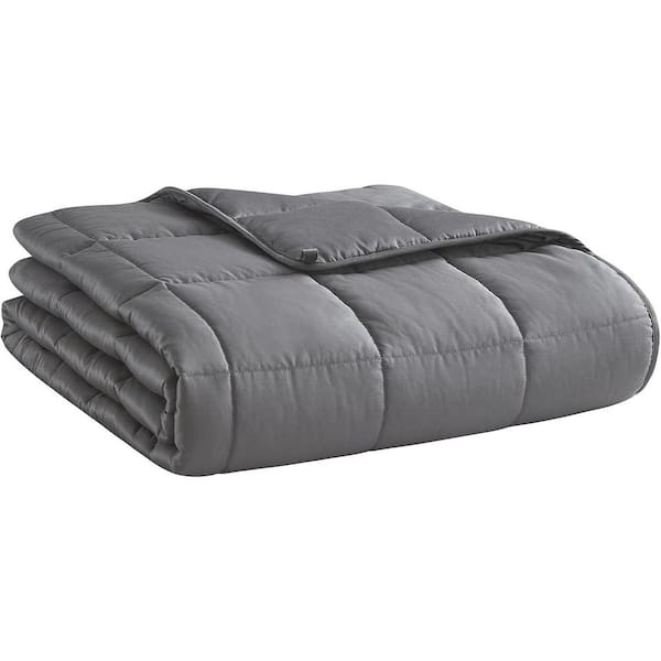 Dark Grey Microfiber Weighted Blanket, 48"x72", 15lbs, Twin Full Size, All-Season