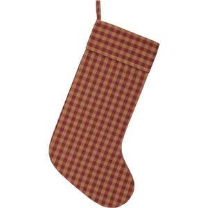 20 in. Cotton Burgundy Check Red Primitive Christmas Decor Stocking