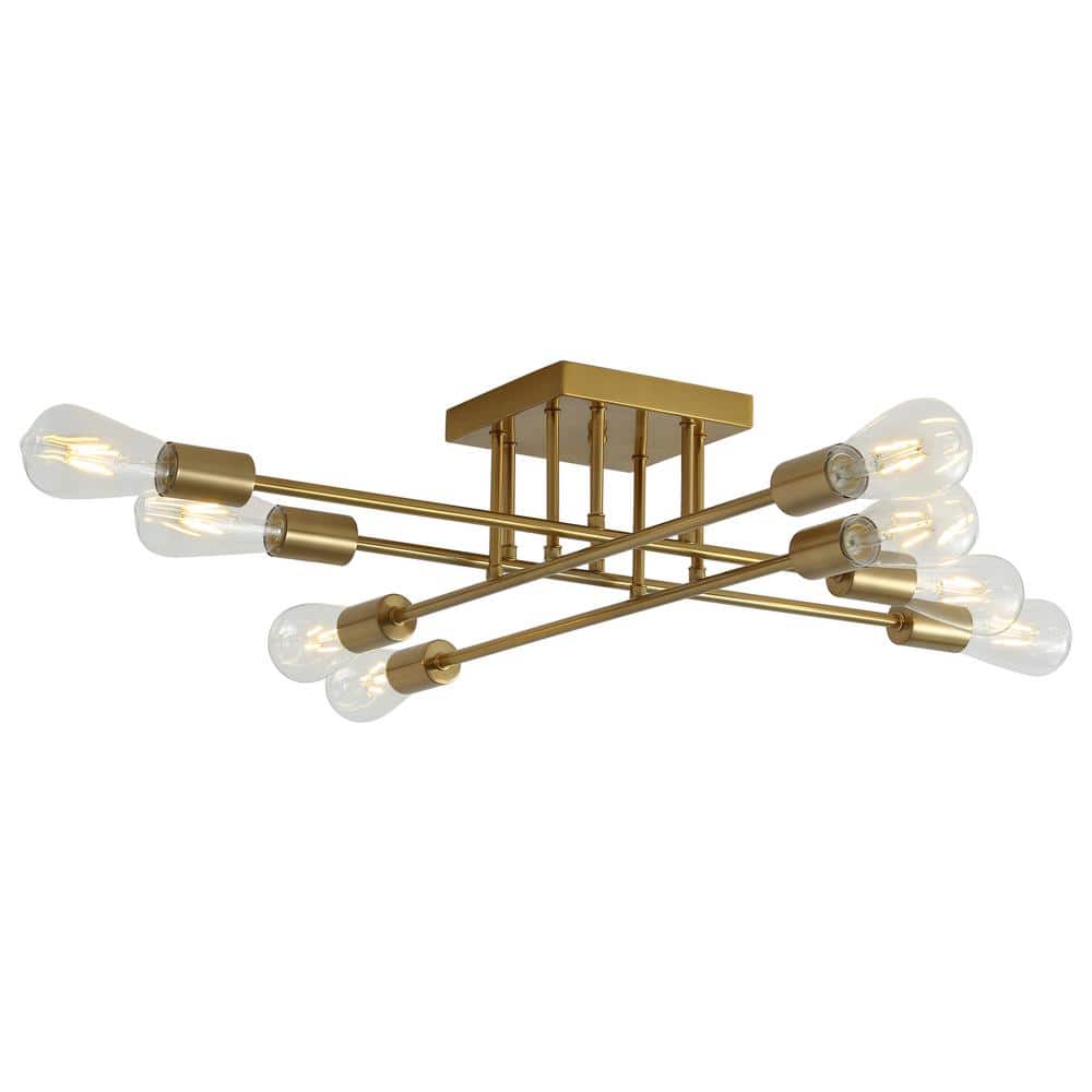 Modern 27.1 in. 8-Light Brushed Gold Sputnik Modern Linear Semi- Flush Moun