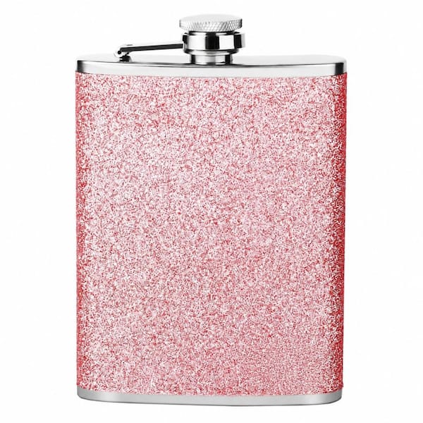 8 oz 18/8 Stainless Steel Pocket Flask with Glitter Powder Coat Finish and Funnel, 3.1 in. x 5.2