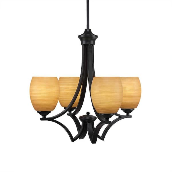 Unbranded Clevelend 4-Light Matte Black Round Chandelier with 5 in. Cayenne Linen Glass Shades, No bulbs included