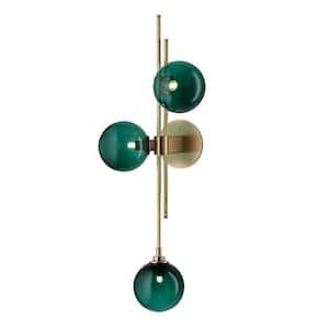 3-Light Postmodern Creative Personality Gold Metal Globe Wall Sconce Bedside Lampwith Green bubble Glass Shade