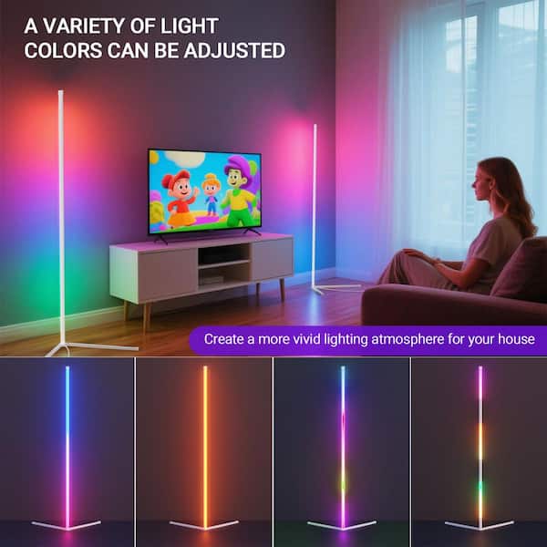 GUPUP 56 in. White L-Shaped Smart Dimmable Standard Floor Lamp for
