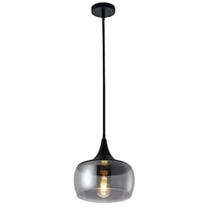 11.8 in. 1-Light Black Island Pendant Light Fixture Farmhouse Ceiling Hanging Lighting with Gray Glass Shade