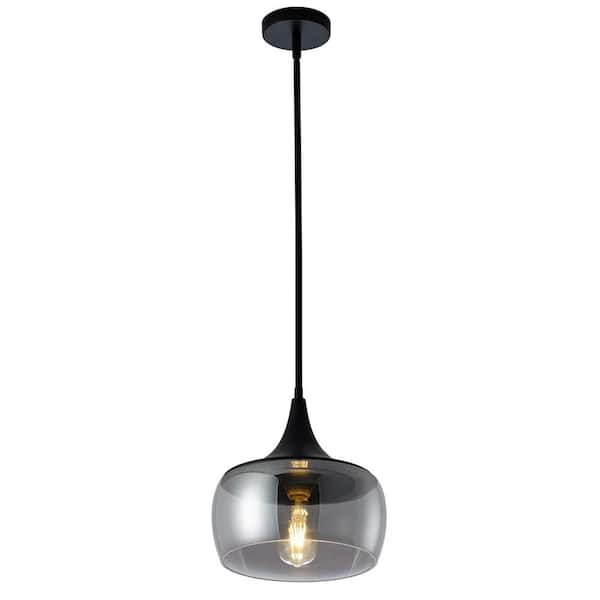 aiwen 11.8 in. 1-Light Black Island Pendant Light Fixture Farmhouse Ceiling Hanging Lighting with Gray Glass Shade