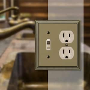 Tiered 2 Gang 1-Toggle and 1-Duplex Metal Wall Plate - Rustic Brass