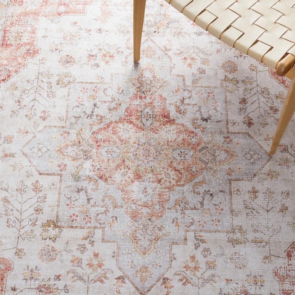 Tucson Light Grey and Rust Washable Runner Rug