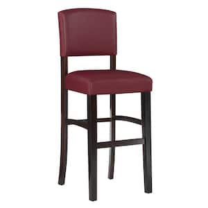 Mary 30 in. Seat Height Espresso Brown High Back Wood Frame Barstool with Red Faux Leather Seat