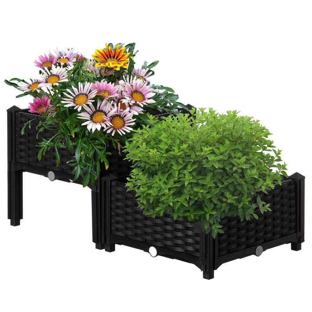 16" Brown Rattan Raised Garden Bed Planter