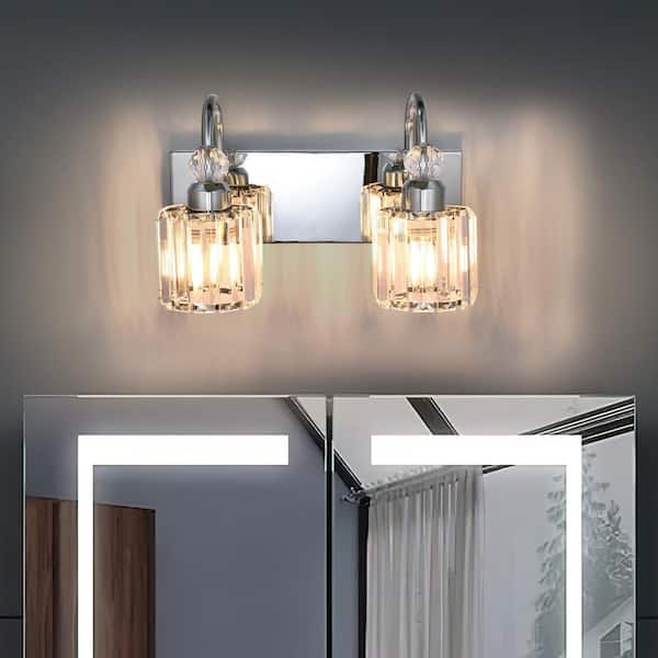 Y'INSP 13.4 in. 2-Light Chrome Vanity Light with Clear Crystal Shade