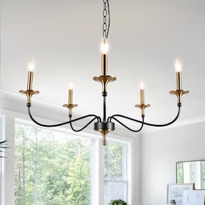 Modern 5-Light 31.5 in. Black and Gold Chandelier for Kitchen Island with no bulbs included