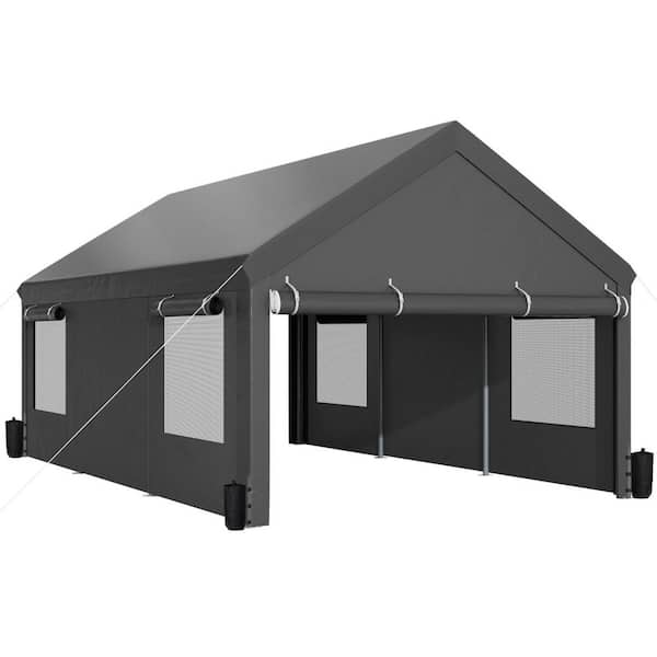 12 ft. W x 20 ft. D Metal Frame Carport Canopy with Removable Sidewalls