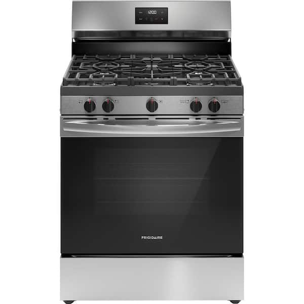Frigidaire 30 in. 5 Burner Freestanding Gas Range in Stainless Steel with Quick Boil and Even Baking Technology