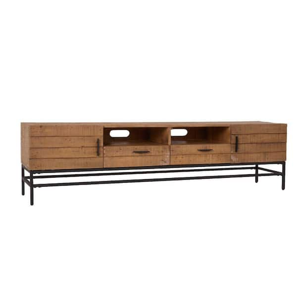 Benjara Lyla 16 in. Brown and Black TV Media Entertainment Console with 2-Drawers Fits TV's up to 70 in. with 2-Cabinet Doors