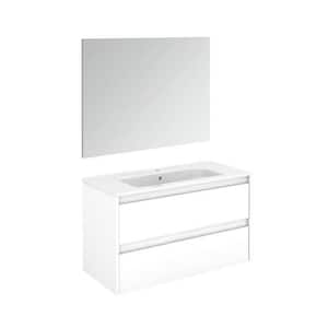 Ambra 39.8 in. W x 18.1 in. D x 22.3 in. H Complete Bathroom Vanity Unit in Gloss White with Mirror