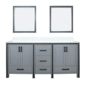 Ziva 72 in W x 22 in D Dark Grey Double Bath Vanity, Cultured Marble Top and 30 in Mirrors