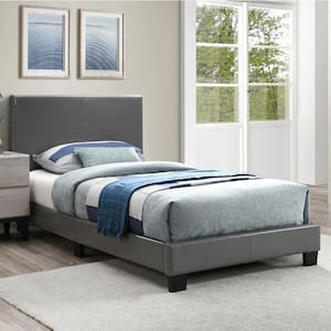 Faux Leather Upholstered Twin Size Bed in Grey