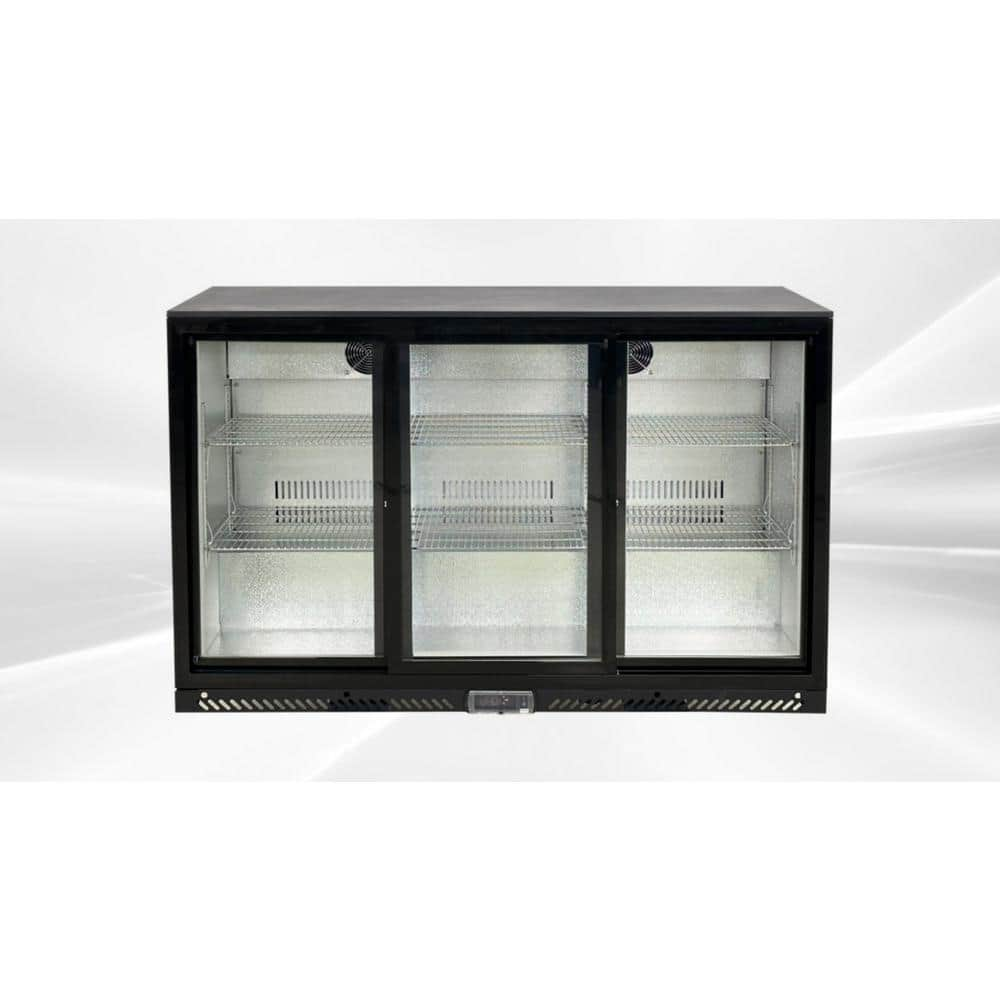 Cooler Depot 53 in. 11.3 cu. ft. 441 Cans Commercial 3 Glass Sliding Door Counter Height Back Bar Cooler Refrigerator in Black