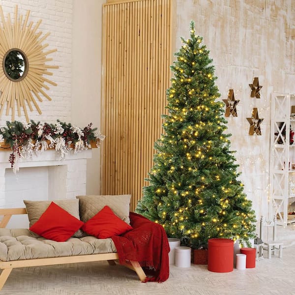 Gymax 7 ft. Pre-Lit PVC Artificial Christmas Tree Hinged 700 LED