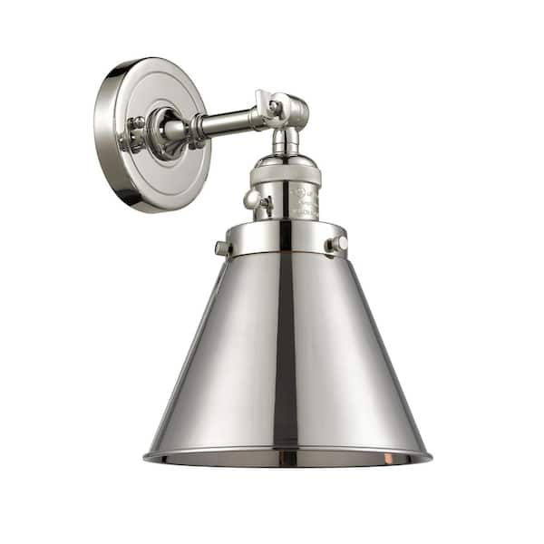 Appalachian 1-Light Polished Nickel Wall Sconce with Nickel Metal Shade