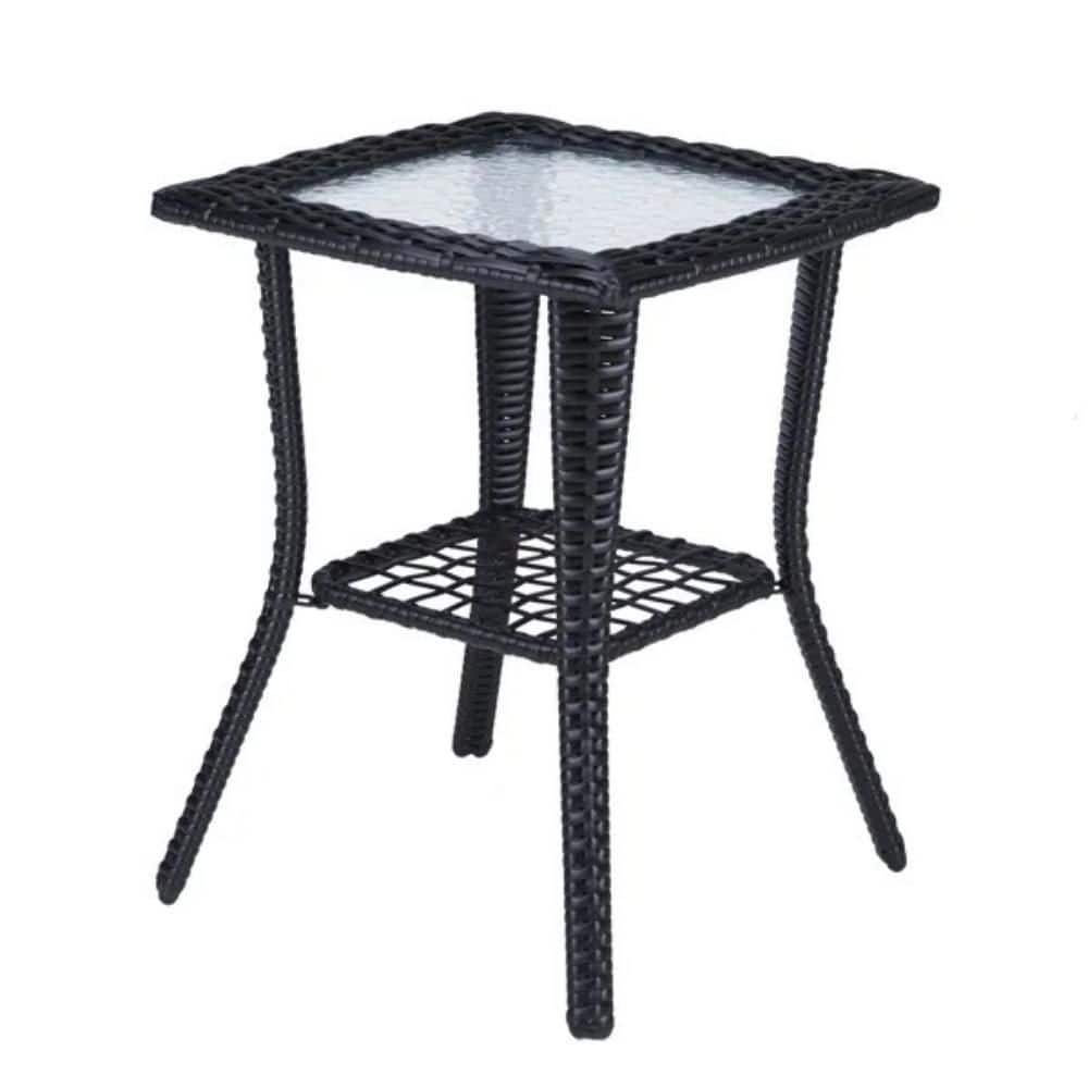 Outdoor Wicker Side Table Rattan End Table with Glass Top Patio Coffee Bistro Table in Brown price history on PriceWatchPro