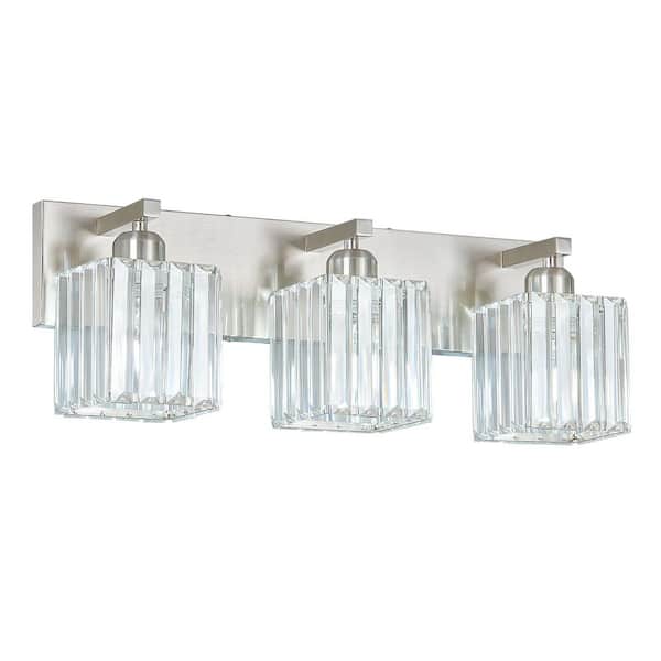 Home Lighting 20.47 in. 3-Light Sand Nickel Crystal Modern Bathroom Vanity Light Bathroom Wall Light Fixtures (JW-002)