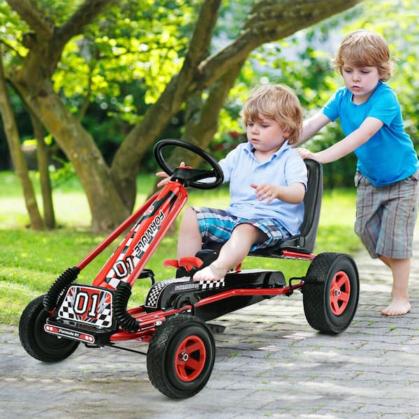 Costway 7 in. Red Kids Ride On Pedal Powered Bike Go Kart