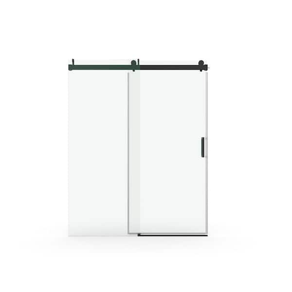 ANGELES HOME 60 in. W x 76 in. H Single Sliding Frameless Soft-Closing Shower Door in Matte Black, 1/4 IN. (6mm) Tempered Clear Glass
