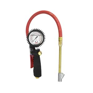 Pro Analog Pistol Grip Inflator Gauge with Straight Foot Dual Chuck and 15 in. Hose