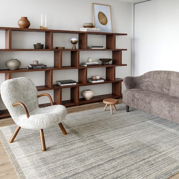 9 ft. x 12 ft. Grey Mozai Fringed Wool-Blend Light Indoor Area Rug
