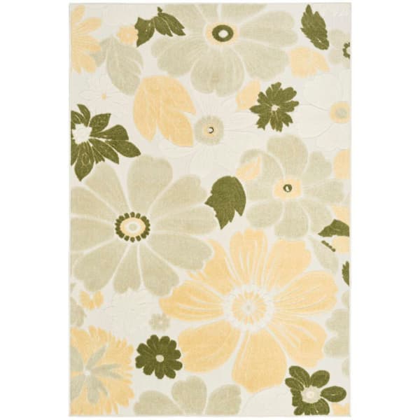 Aloha Ivory Green 9 ft. x 12 ft. Floral Contemporary Area Rug