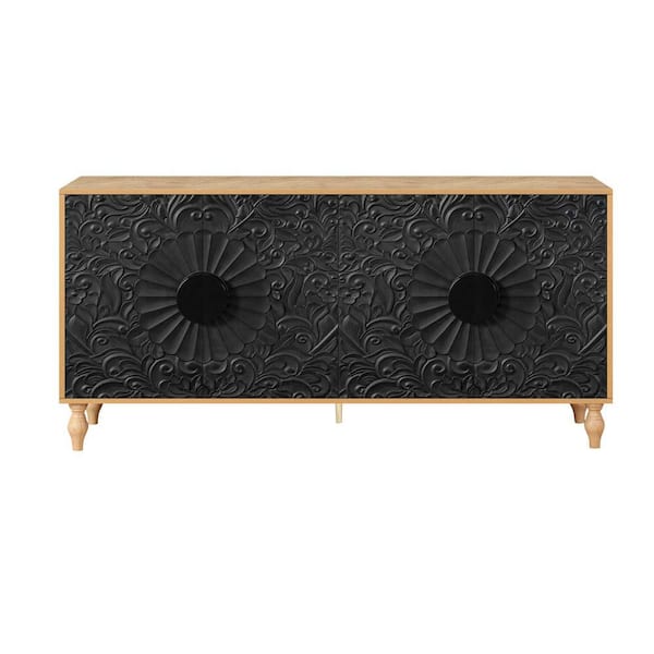COWLOWN 62.99 in. W x 15.75 in. D x 32.00 in. H Black Linen Cabinet, TV Stand Table, Sideboards with 4-Doors