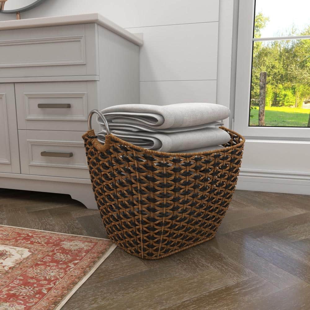 Round Seagrass 20.65" Storage Basket with Steel Handles